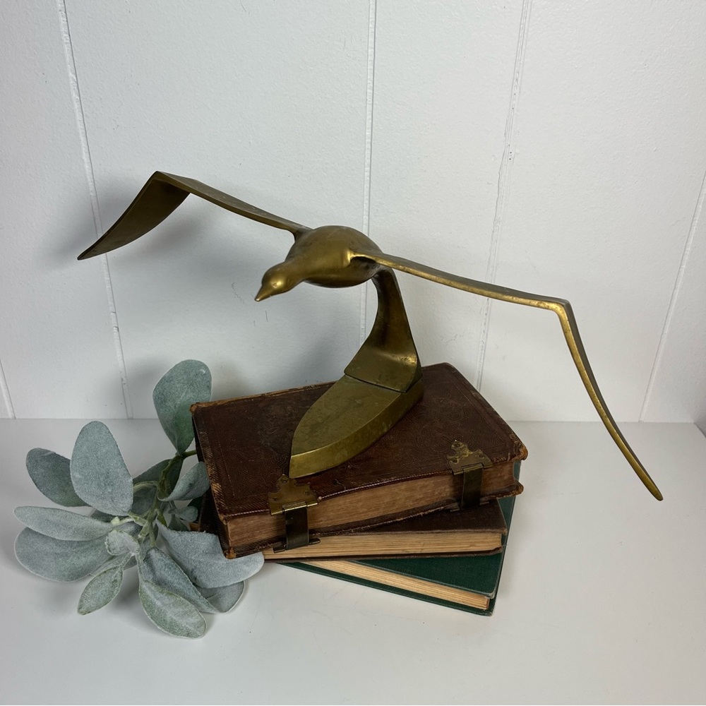 Vintage Brass Flying Seagull Sculpture Brass Aesthetic